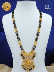 GOLD FINISH CZ BLACK BEADS 28 INCHES